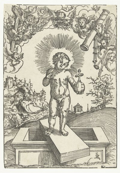 Christuskind als Erlöser, umgeben von Engeln mit Leidenswerkzeugen von Lucas Cranach