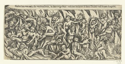 Hölle mit Dämonen und Verdammten im ewigen Feuer von Lucas Cranach