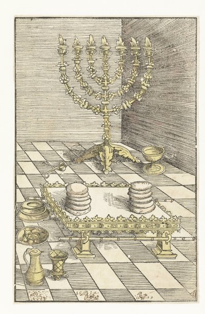 Siebenarmiger Leuchter und Tisch mit Schaubroten von Lucas Cranach