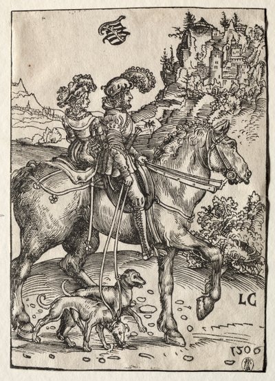 Ein Herr und eine Dame reiten zur Jagd von Lucas Cranach