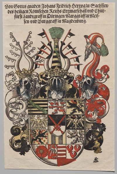 Wappen von Johann Friedrich, Kurfürst von Sachsen, genannt der Großmütige von Lucas Cranach