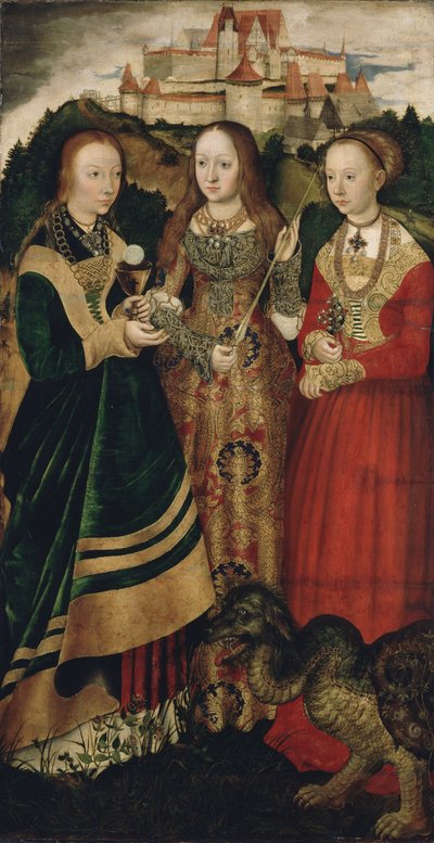 Altarbild mit dem Martyrium der Heiligen Katharina, rechter Flügel: Die Heiligen Barbara, Ursula und Margareta von Lucas Cranach the Elder