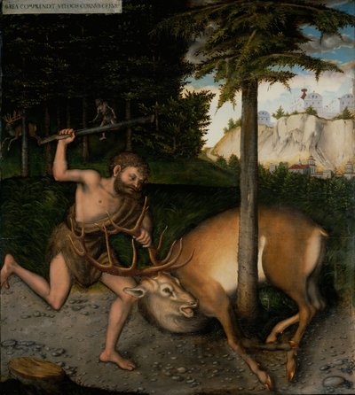 Herkules fängt die Keryneische Hirschkuh, aus den Arbeiten des Herkules von Lucas Cranach the Elder