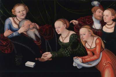 Alter Mann von Kurtisanen verführt, ca. 1537 von Lucas Cranach the Elder