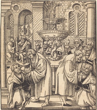 Die Reformatoren Luther und Hus geben den Fürsten des Hauses Sachsen die Kommunion von Lucas Cranach the Elder