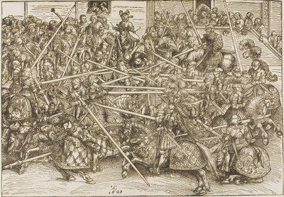 Das dritte Turnier, mit Rittern, die Lanzen brechen von Lucas Cranach the Elder