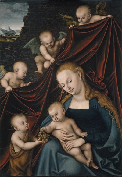 Die Jungfrau und das Kind mit dem heiligen Johannes und Engeln von Lucas Cranach the Elder