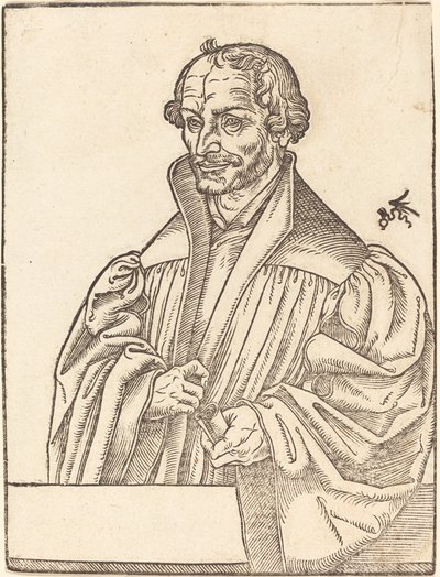 Philip Melanchton, Halbfigur nach links, hinter einer Brustwehr stehend von Lucas Cranach the Younger