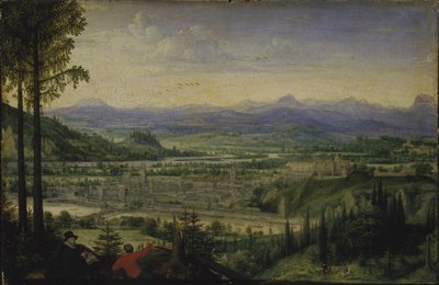Ansicht von Linz mit Künstler im Vordergrund, 1593 von Lucas Valckenborch van