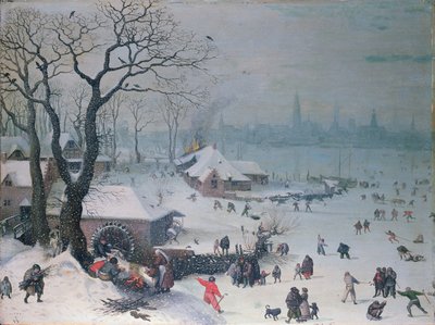 Winterlandschaft mit Schneefall bei Antwerpen von Lucas Valckenborch van
