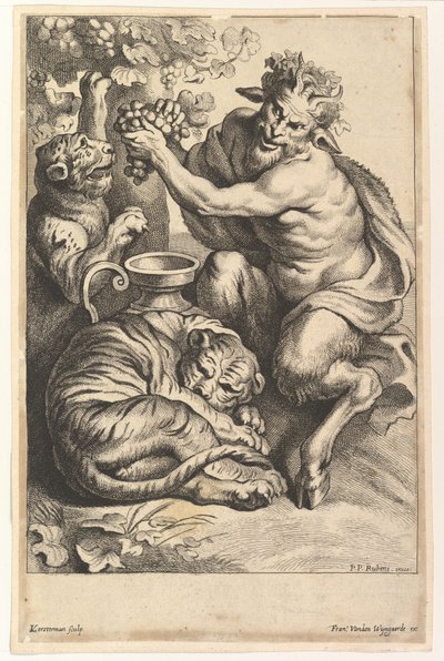 Satyr mit Trauben und zwei Tigern, 1614-1679 von Lucas Vorsterman II