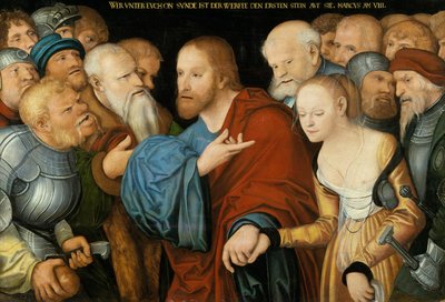 Christus und die Ehebrecherin, ca. 1520-50 von Lucas studio of Cranach