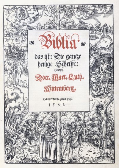 Titelseite mit einem feinen Bildrand aus "Biblia, das ist: Die gantze heilige Schrifft: Deudsch", übersetzt von Martin Luther, 1560-1561 von Lucas the Younger Cranach