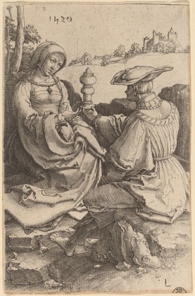 Ein Edelmann und eine Dame in einer Landschaft von Lucas van Leyden