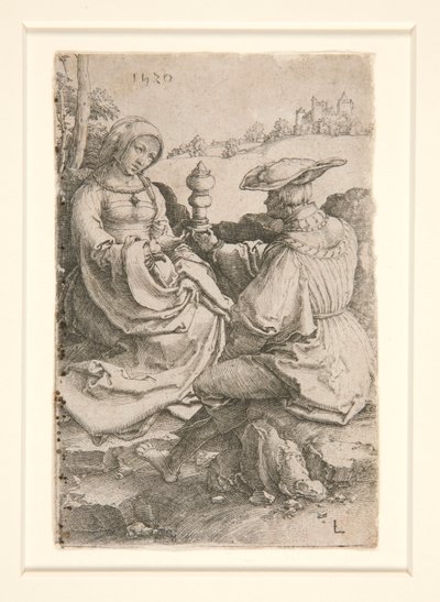 Ein Edelmann und eine Dame in einer Landschaft von Lucas van Leyden