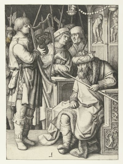 David spielt Harfe für Saul von Lucas van Leyden