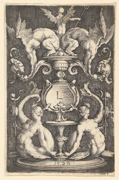 Ornamenttafel mit zwei Sirenen, 1528 von Lucas van Leyden
