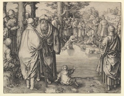 Die Taufe Christi im Jordan von Lucas van Leyden