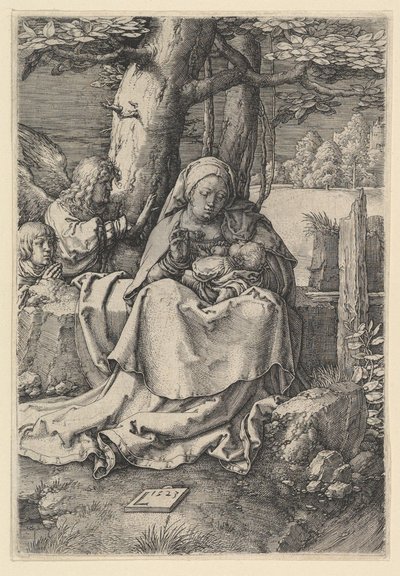 Die Jungfrau und das Kind mit zwei Engeln, 1523 von Lucas van Leyden