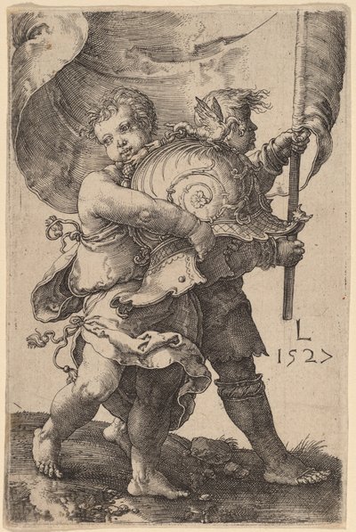 Zwei Jungen mit Helm und Standarte von Lucas van Leyden