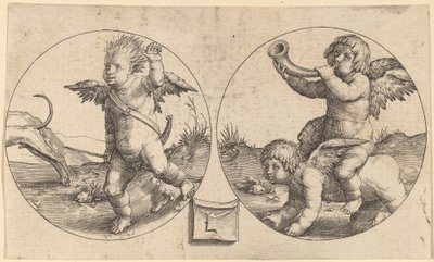 Zwei Cupidos in zwei Kreisen von Lucas van Leyden