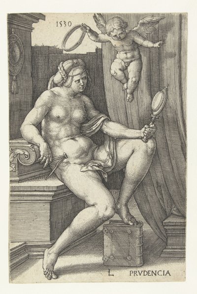 Vorsicht Prudencia (Titel auf Objekt) Sieben Tugenden (Serientitel) von Lucas van Leyden