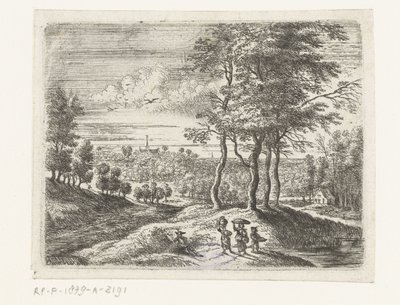 Waldlandschaft mit zwei Frauen und einem Jungen mit einem Korb von Lucas van Uden