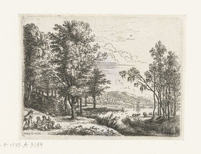 Landschaft mit drei Figuren an einem See von Lucas van Uden