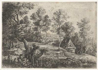 Landschaft mit einem Haus und einem Brunnen (Fünf Landschaften) von Lucas van Uden