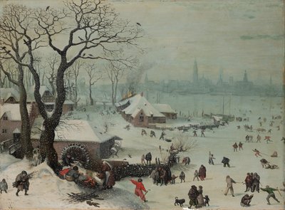Winterlandschaft mit Schneefall bei Antwerpen von Lucas van Valckenborch