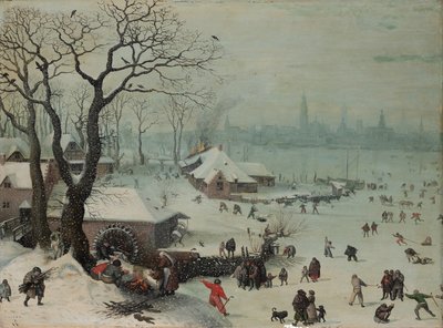 Winterlandschaft mit Schneefall bei Antwerpen von Lucas van Valckenborch