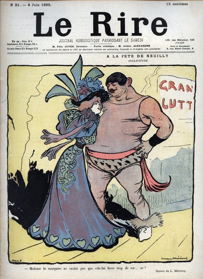 Auf dem Fest von Neuilly: Pflege - eine elegant gekleidete Frau spricht mit einem Zeichner, der von Lucien Marie Francois Metivet (1863-1930) gezeichnet wurde - das Lachen vom 8. Juni von Lucien Metivet