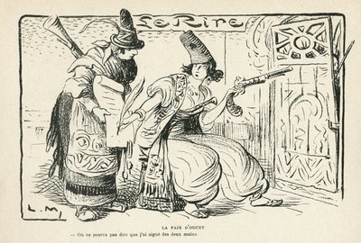 Illustration in Le Rire, 26/10/12 - Der Frieden von Ouchy - Balkans, Schweiz, Krieg 14-18, Vertrag von Lausanne (Gravur) von Lucien Metivet