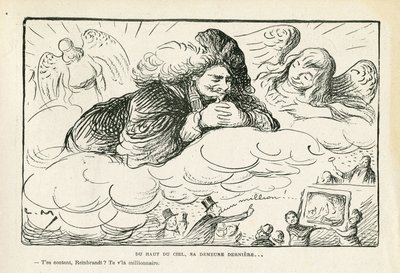 Illustration in Le Rire, 21/06/13 - Vom Himmel herab, seine letzte Ruhestätte (Gravur) von Lucien Metivet