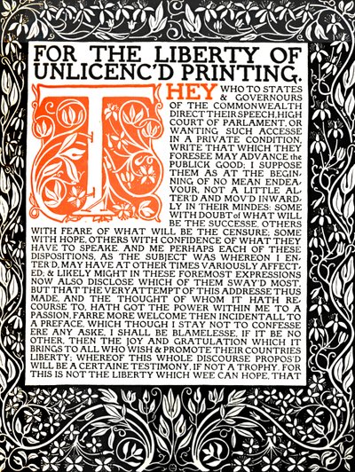 Eragny Press: Eröffnungsseite der Areopagitica von Lucien Pissaro