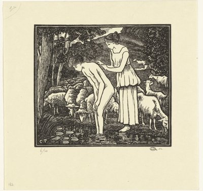 Daphnis wird von Chloë gewaschen von Lucien Pissarro