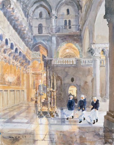 Novizen in der Kirche des Heiligen Grabes, Jerusalem von Lucy Willis