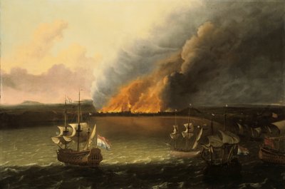 Meereslandschaft mit Feuer in der Ferne, 1667 von Ludolf Backhuysen I