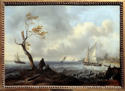 Fischerboot und Küstenboot bei schlechtem Wetter von Ludolf I Backhuysen