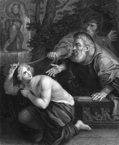 Susanna und die Ältesten (Gravur) von Ludovico (after) Carracci