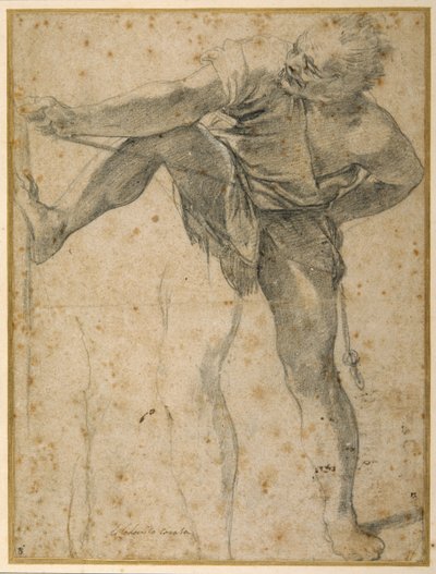 Mann, der an einem Seil zieht, sein linkes Bein ein zweites Mal geübt von Ludovico Carracci