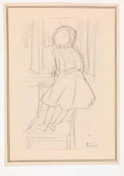 Kleines Mädchen, das auf einem Stuhl steht und aus einem Fenster schaut von Ludvig Find