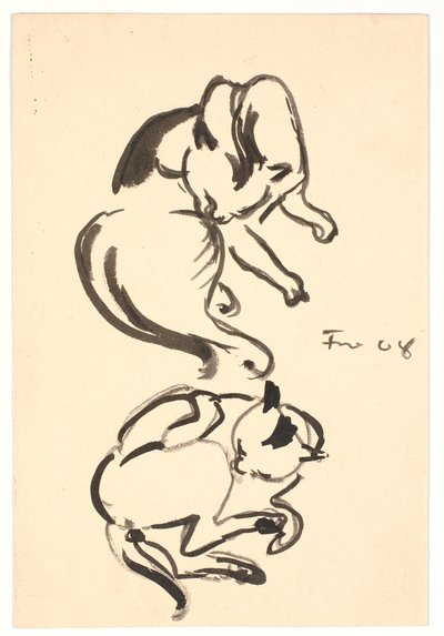 Zwei Studien einer sich waschenden Katze von Ludvig Find