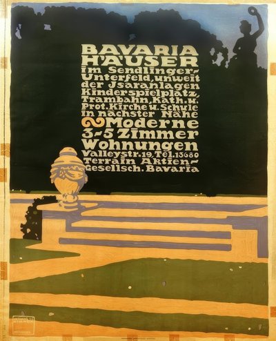 Bavaria Häuser im Sendlinger Unterfeld, unweit der Isaranlagen / Kinderspielplatz, Trambahn, Kath von Ludwig Hohlwein