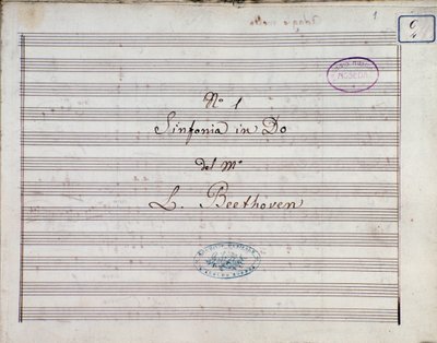 Erste Seite der Partitur für Symphonie Nr. 1 in C-Dur Opus 21, von Ludwig van Beethoven von Ludwig van Beethoven