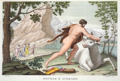 Herkules und Achelous, Buch IX, Illustration aus Ovids Metamorphosen, Florenz, 1832 von Luigi Ademollo