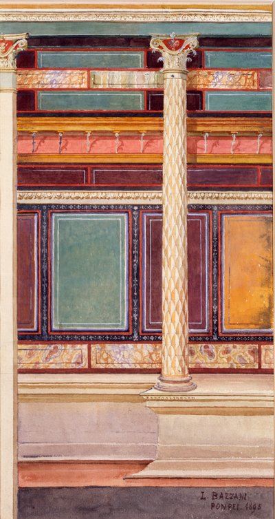Architektonischer Stil Fresko im Cubiculum, Haus der Silberhochzeit, Pompeji, 1897 von Luigi Bazzani