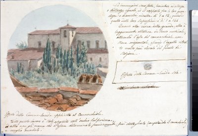 Teleskopansicht der Kirche San Salvatore al Monte bei Florenz (Zeichnung und Aquarell, ca. 1833) von Luigi Garibbo