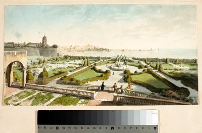 Der Park der Villa von Prinz Doria und Genua im Hintergrund von Luigi Garibbo