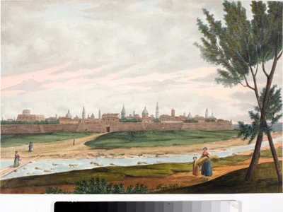 Ansicht einer ummauerten Stadt, wahrscheinlich Lucca in der Toskana von Luigi Garibbo